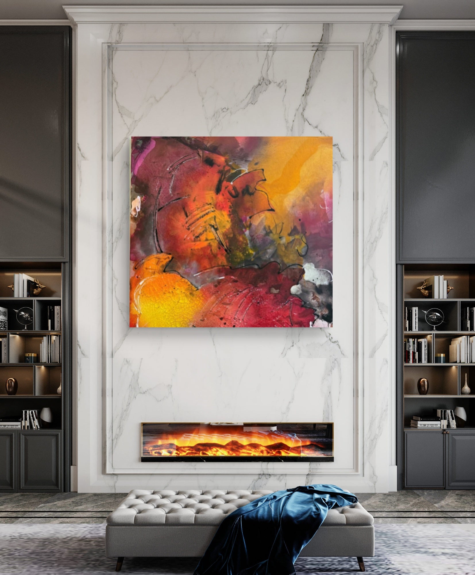 Fire Series Uncontrollable Abstract Mixed Media painting on canvas Kim Depa Studio Southwest Michigan